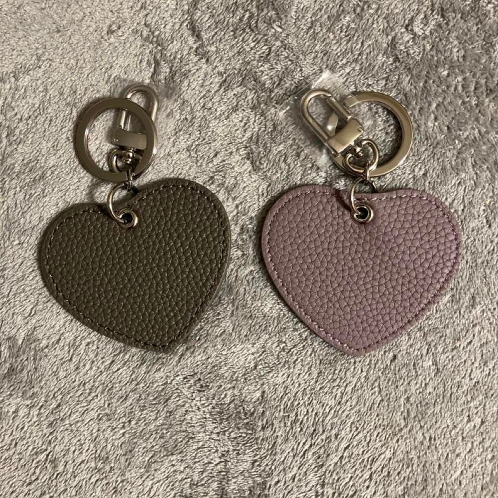 Heart Leather Keychain or Bag Charm Set - Purple & Grey